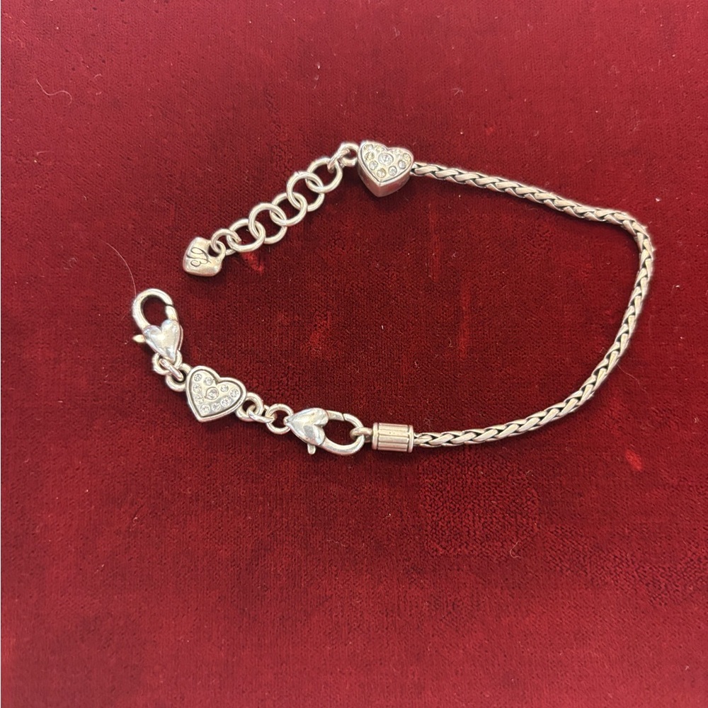 Brighton Silverplated Heart Slide Add a Charm Bracelet Crystal Accents